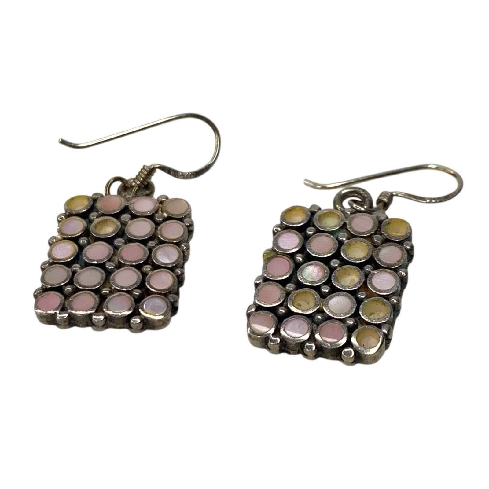 Vintage 925 Sterling Silver Pink Enamel Circle Earrings Hallmarked Repairable