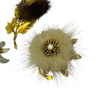 Vintage 3x Mink Fur Brooches Silver Gold Tone with Pearl Starburst Flower Set