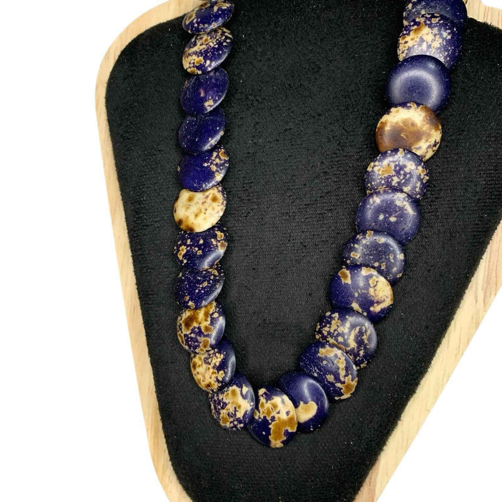 Vintage Boho Statement Necklace Blue Dyed Stone Disc Beads Lapis Colour