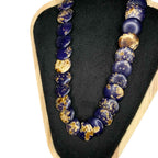 Vintage Boho Statement Necklace Blue Dyed Stone Disc Beads Lapis Colour