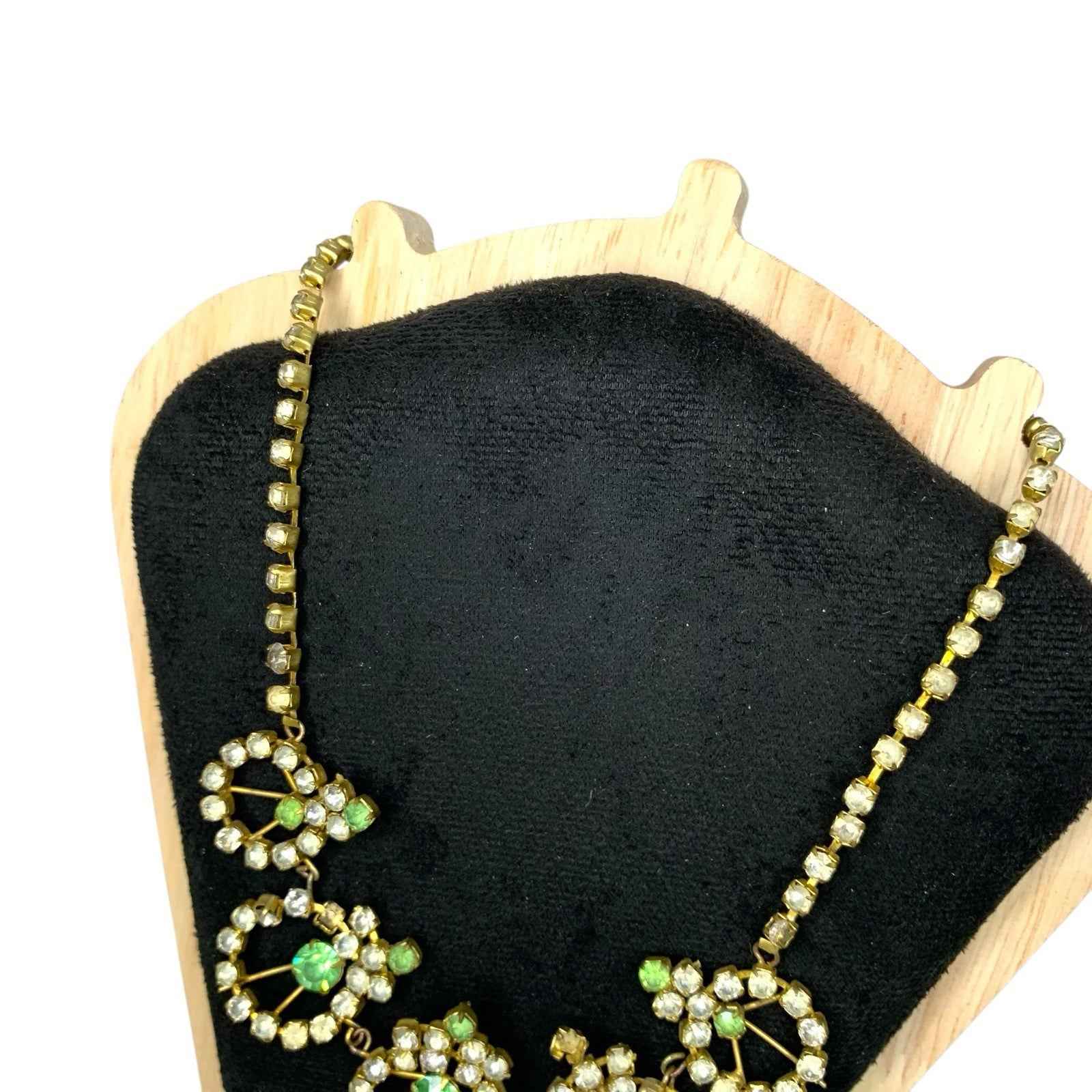 Vintage Uranium Glass Victorian Style Bib Necklace 3 Stones Missing Small Stones