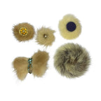 Vintage 5x Round Mink Fur Brooches - Rhinestone Detail Various Colours