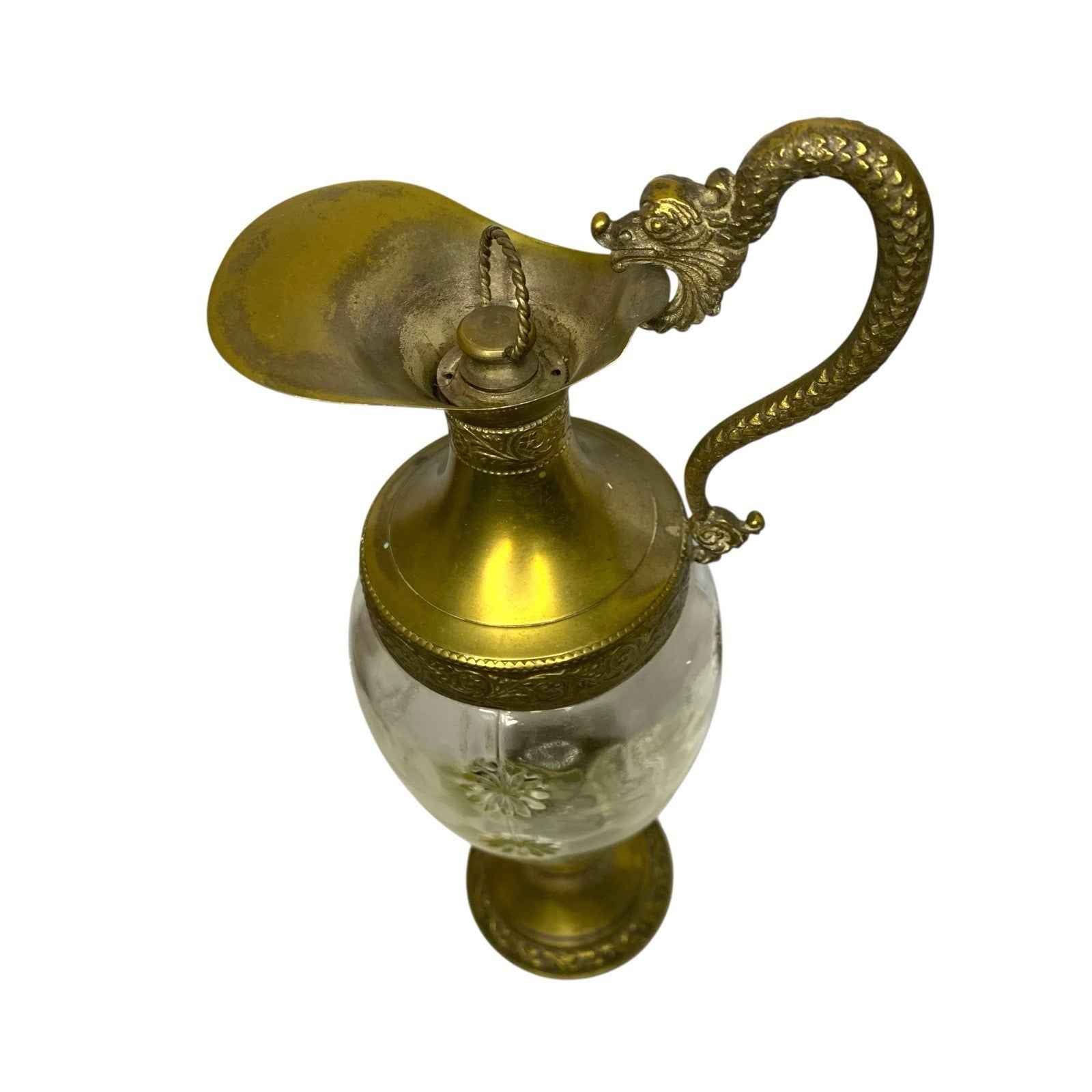 Vintage Distillerie Buton Bologna Etched Glass Pitcher with Stopper Italy