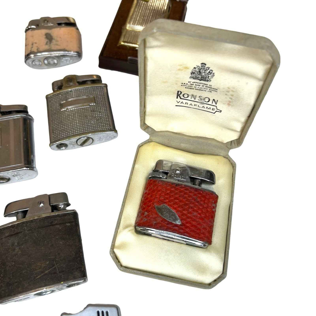 Bundle 37x Vintage Ronson Petrol Lighters Silver Tone - Varaflame Comet Some Box