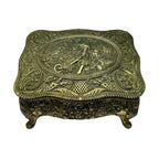 Vintage Ornate Trinket Jewellery Box Red Lining Woman with Wheelbarrow Scene