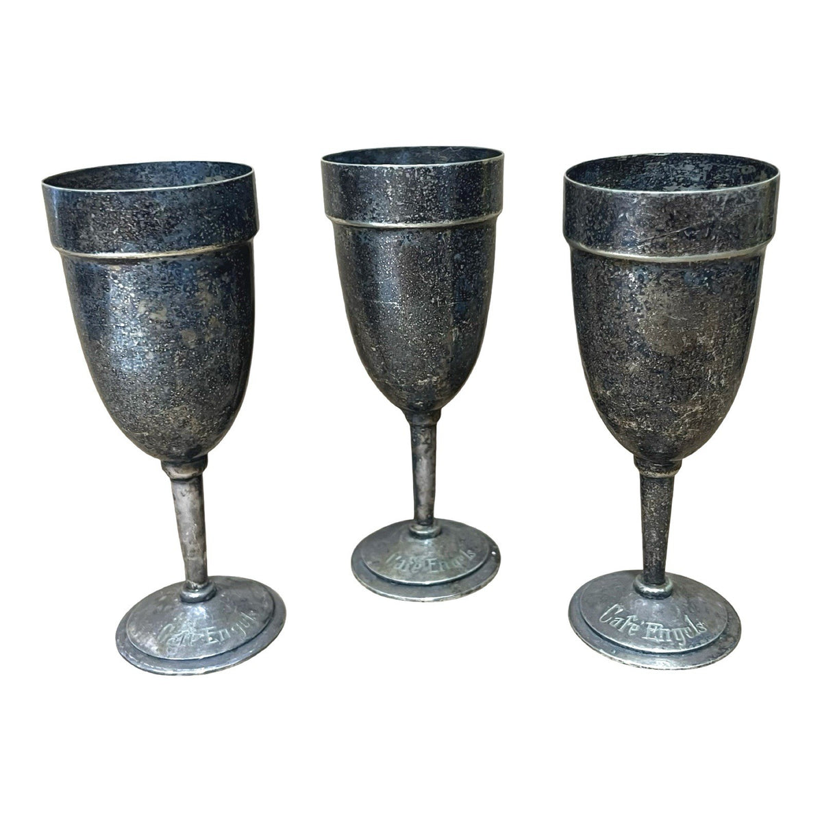 Vintage Cafe Engels Goblets x3 Alpacca Silber 90 Silver Plated Wine Cups. Vintage pre-owned item, actual item photographed by The Voyage Bird.
