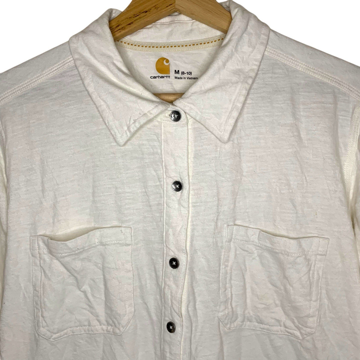 Carhartt Long Sleeve Polo Shirt Beige Cotton Workwear Unisex M UK 8-10 Vintage