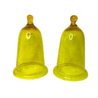 Pair Antique Cadmium Glass Bell Cloches Hand Blown UV Reactive Yellow Orange