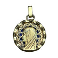 Vintage A Augis Virgin Mary Blue Enamel Gold Tone Catholic Pendant Medal