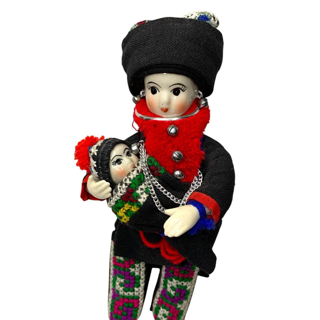 Vintage Thailand Porcelain Yao Hill Tribe Mother Holding Baby Figurine Statue