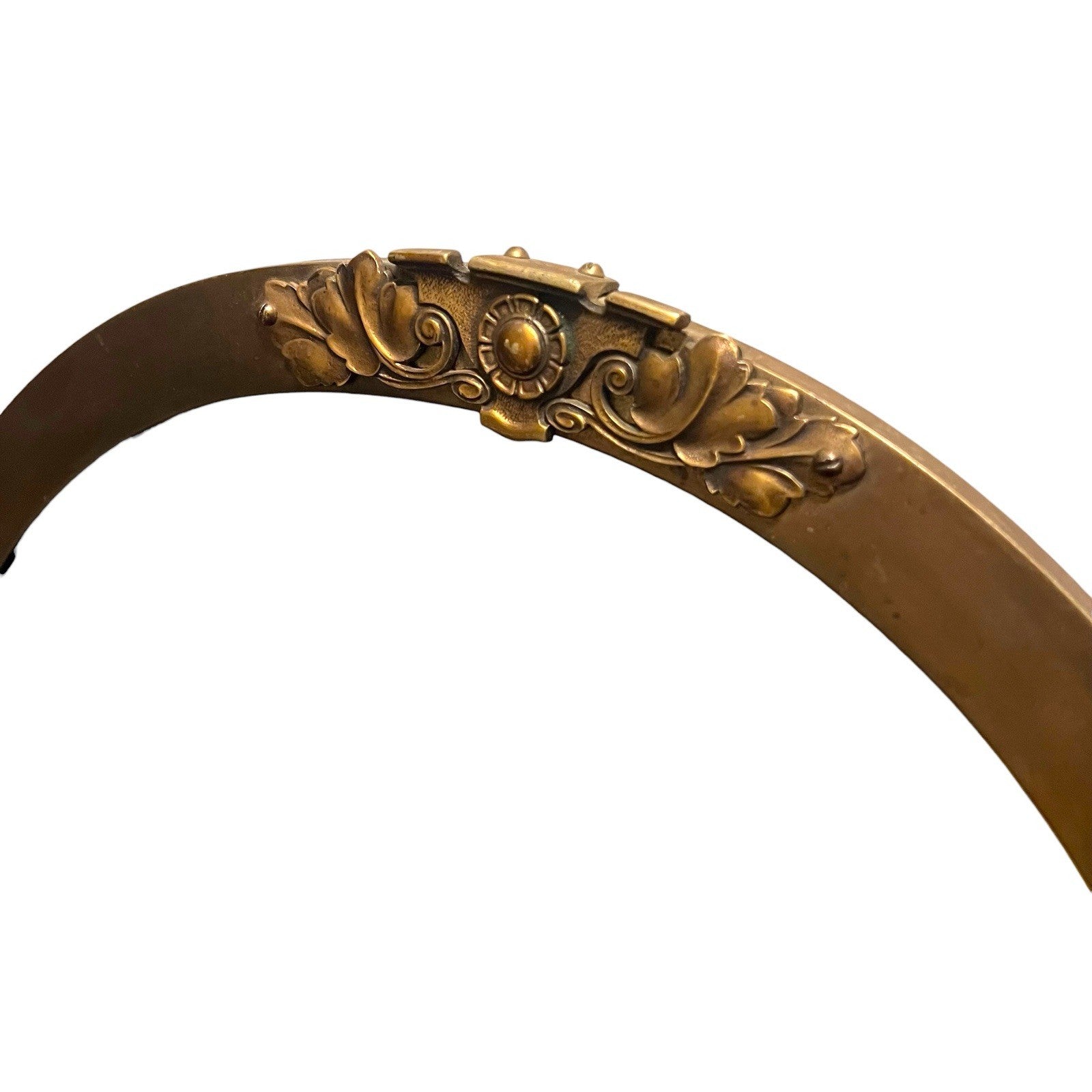 Large Vintage Oval Wall Mirror Ornate Solid Brass Frame Mid Century