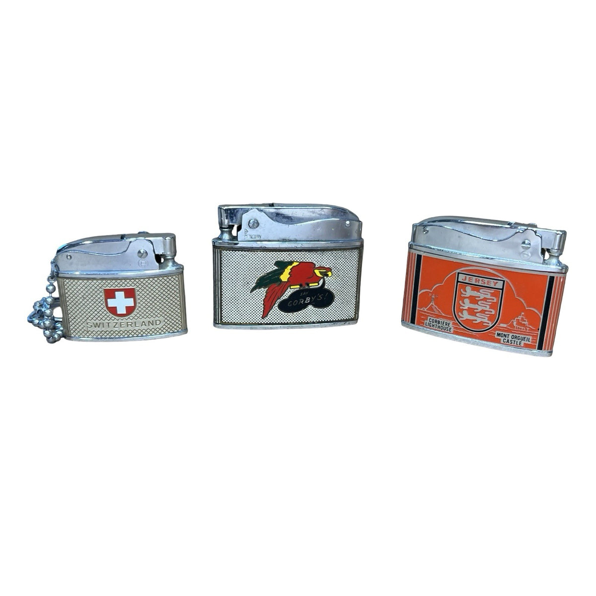Vintage Penguin Petrol Lighters Job Lot 3 Switzerland Corby’s Jersey Japan
