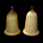 Pair Antique Cadmium Glass Bell Cloches Hand Blown UV Reactive Yellow Orange
