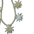 1950s Edelweiss Flower Necklace Hand Carved Bone Beads Alpine Folk Art Austria