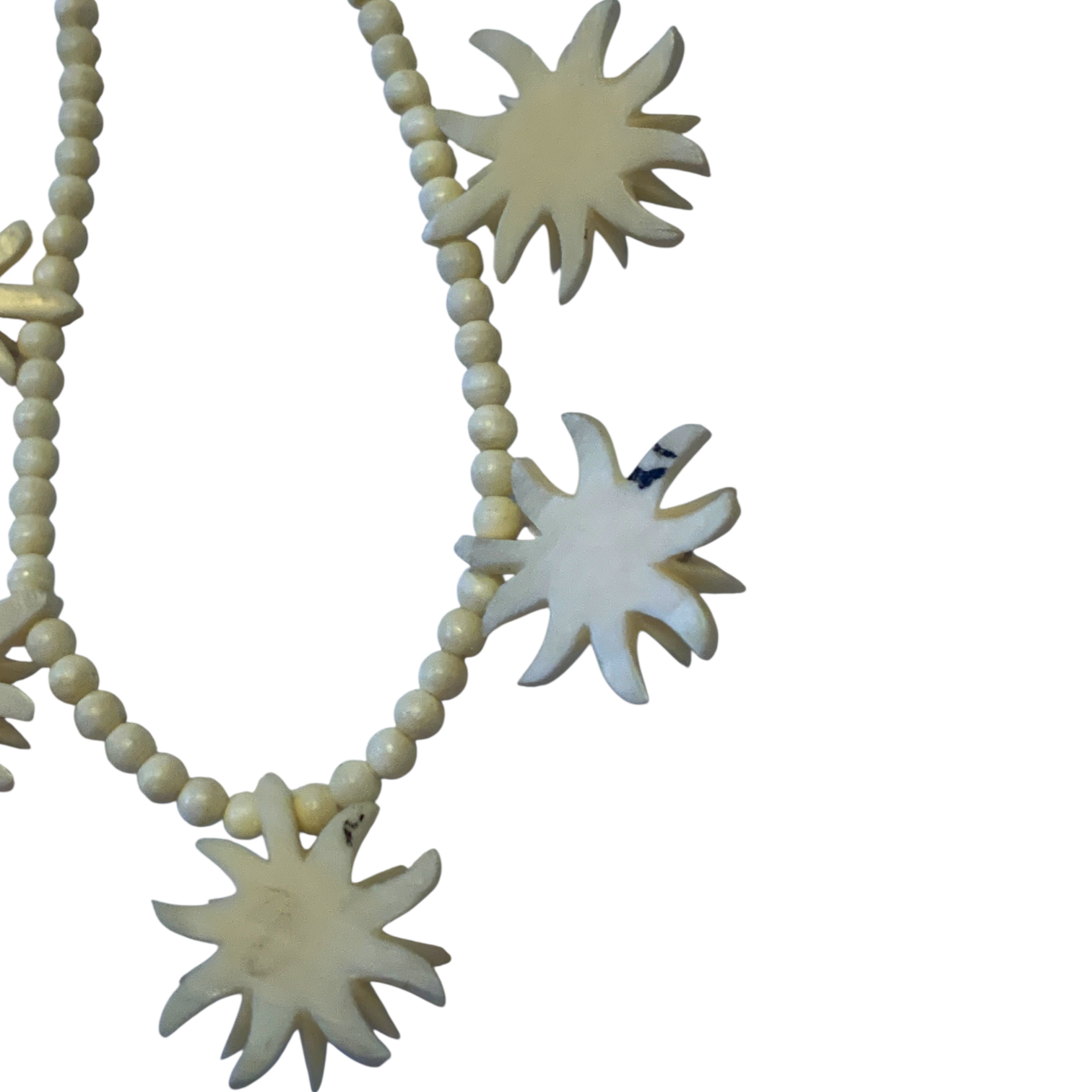 1950s Edelweiss Flower Necklace Hand Carved Bone Beads Alpine Folk Art Austria