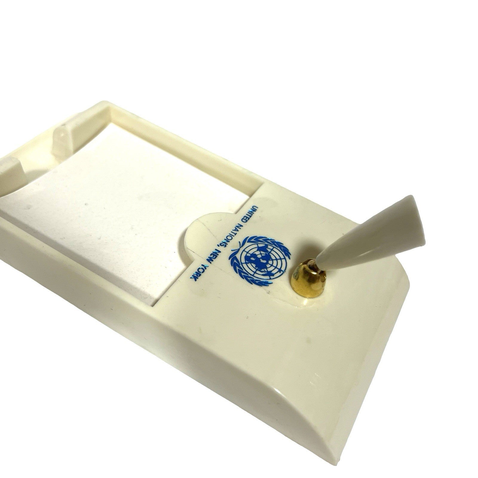 Vintage United Nations New York Desk Memo Pad Holder Pen Stand UN Souvenir