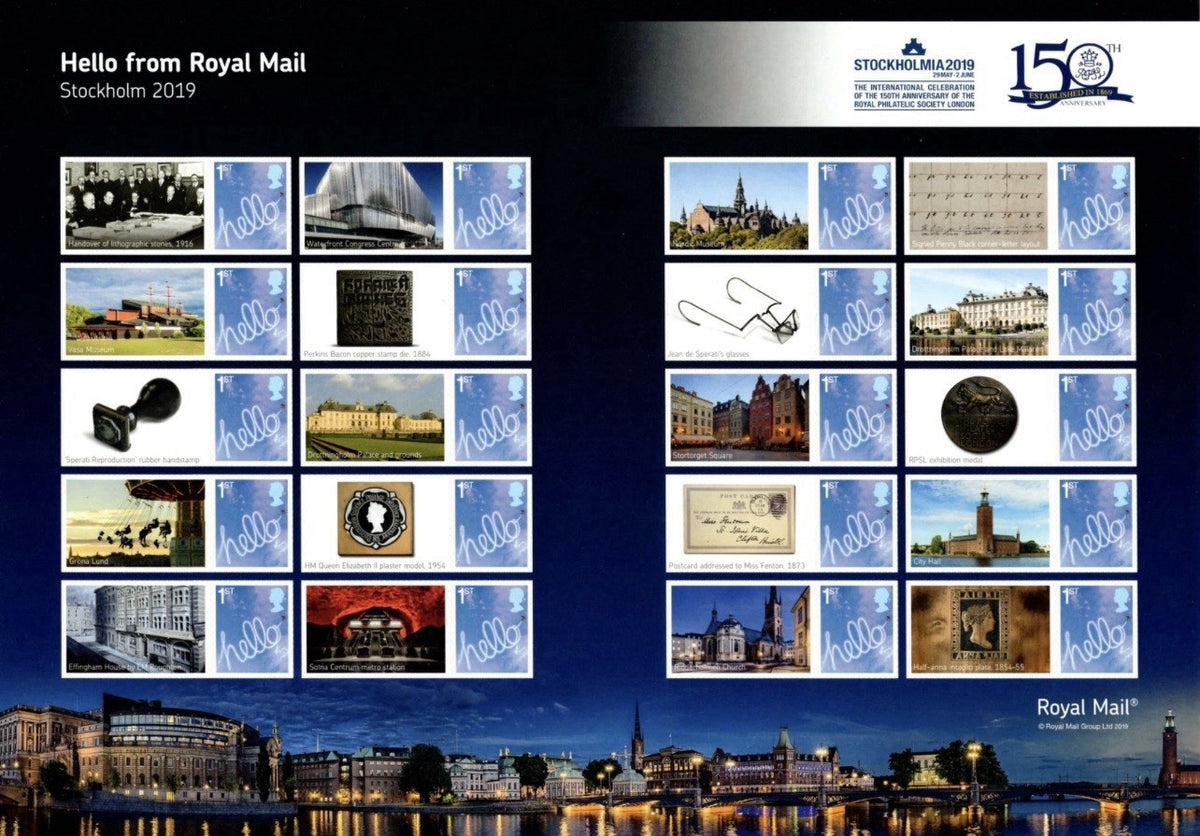 GB 2019 Hello From Stockholm Sweden Smilers Sheet 20 Unmounted Mint Stamps