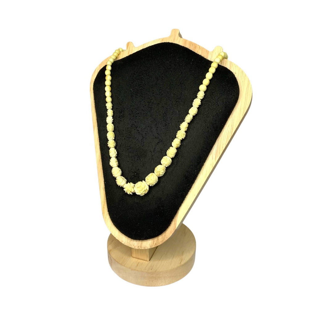 Vintage Art Deco Celluloid Bone Carved Flower Bead Necklace Ladies Jewellery