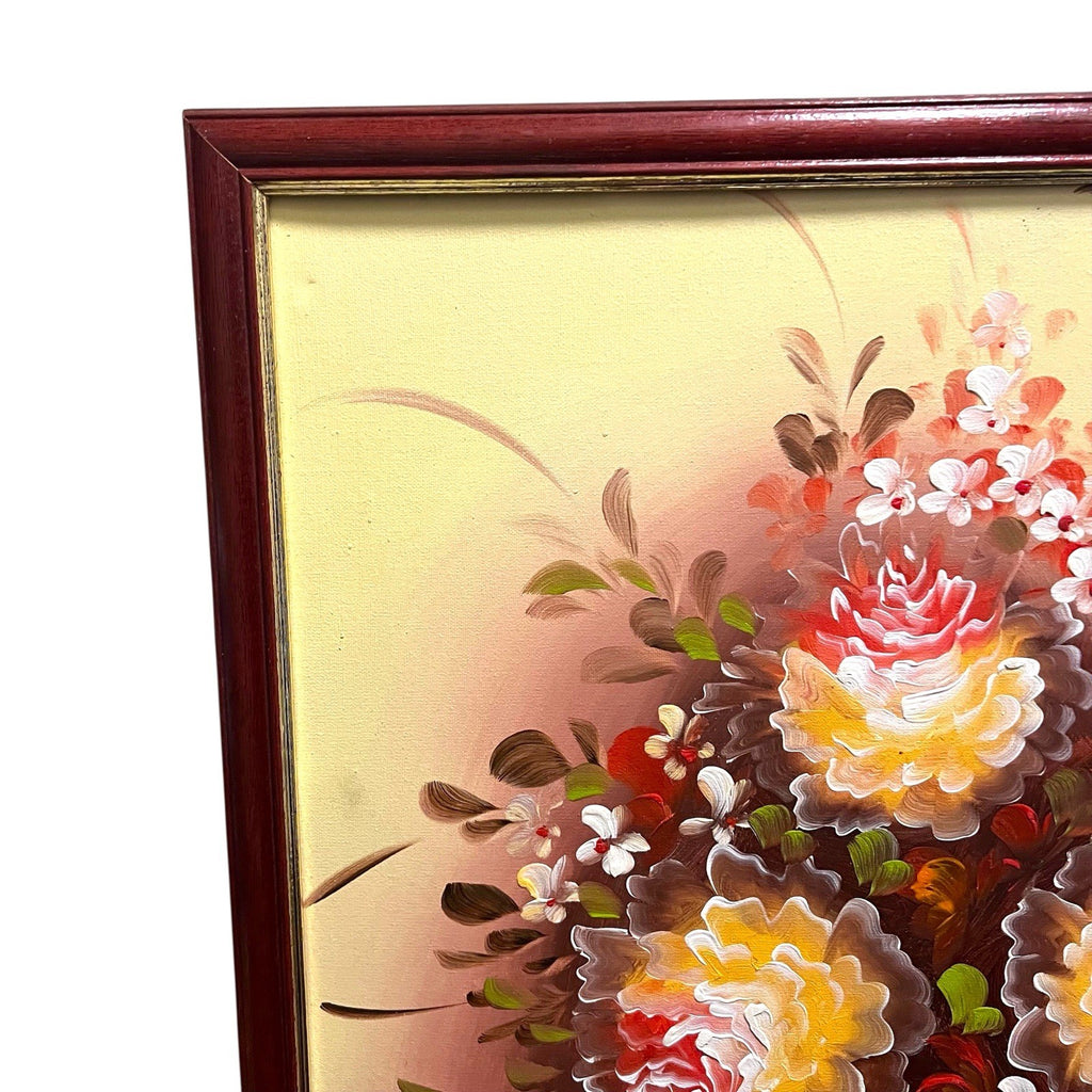 Vintage Floral Oil Painting Still Life Flowers Vase Framed Wall Art 66cm x 55cm