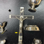 Vintage Catholic Last Rites Set Boxed Crucifix Candlesticks Chalices
