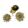 Vintage Set of 3 Mink Fur Brooches Pins Silver Gold Tone Pearl Starburst Flower