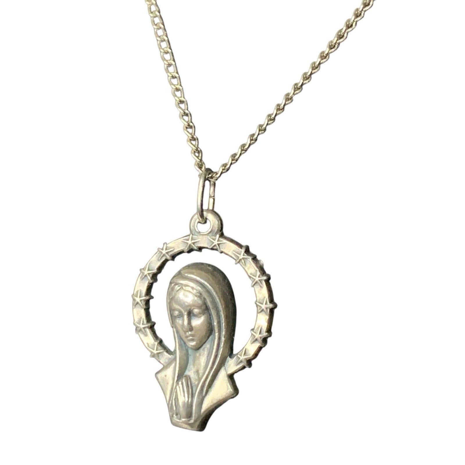 Vintage Medjugorje Virgin Mary Cross Pendant Medal Catholic Religious Necklace