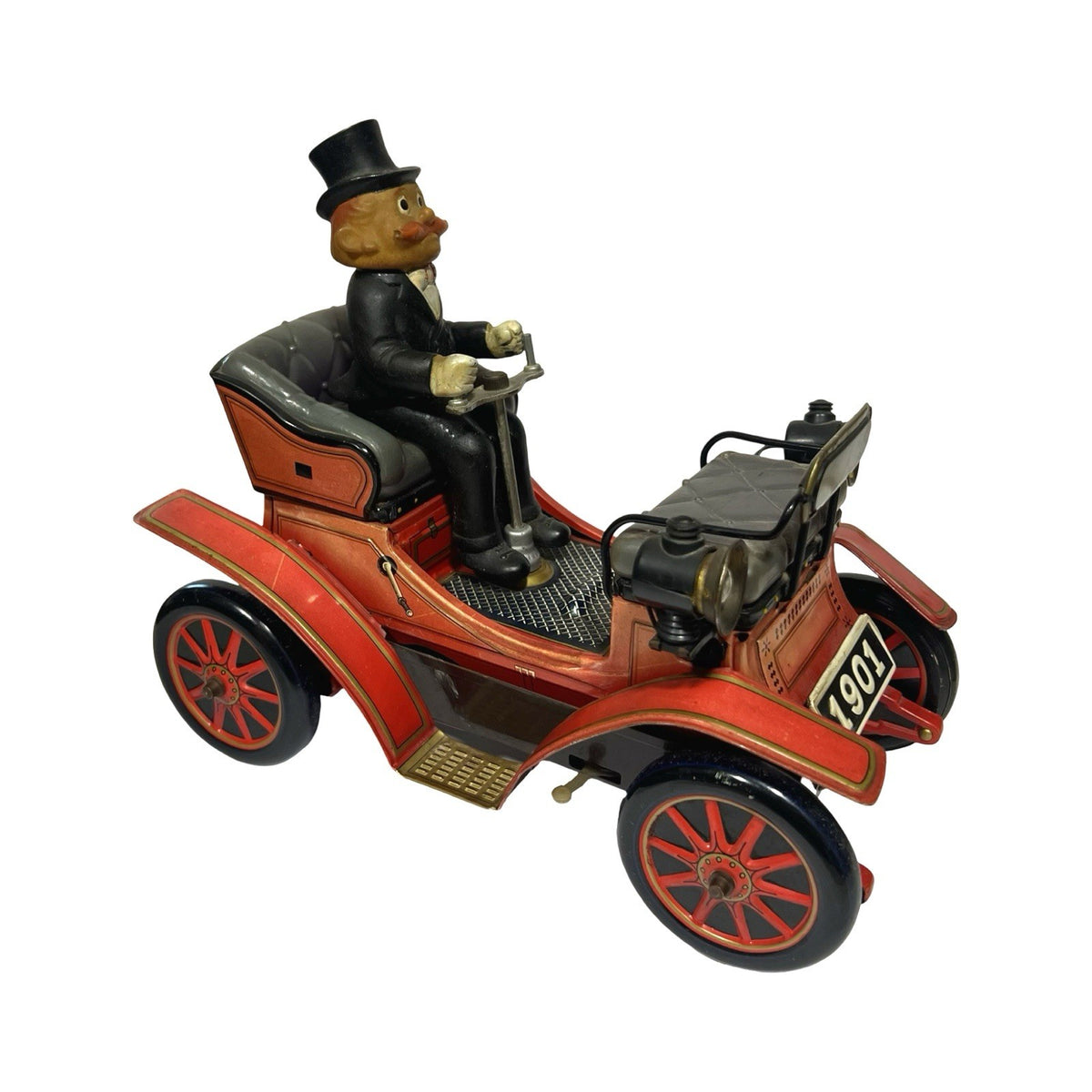 Century 1901 Old Timer Car Tin Toy Battery Operated Japan Driver Figure Vintage