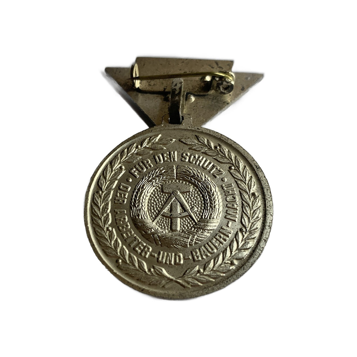 East German GDR Medal Schutz Arbeiter Bauern Macht Silver Pin DDR Stasi 1953
