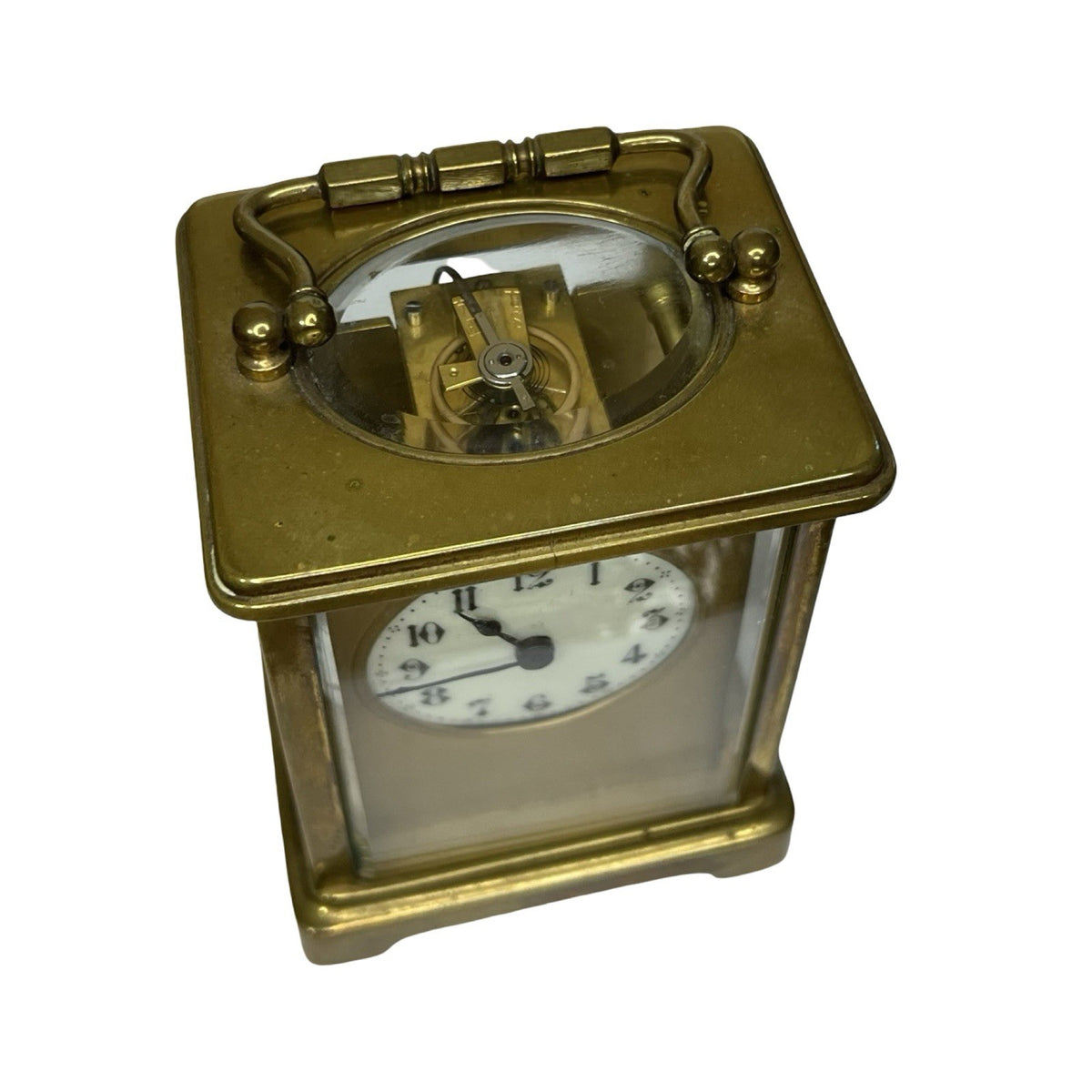 Vintage Brass Carriage Clock Platform Escapement Glass Sides Key Wind Up France
