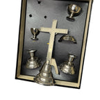 Vintage Catholic Last Rites Set Boxed Crucifix Candlesticks Chalices