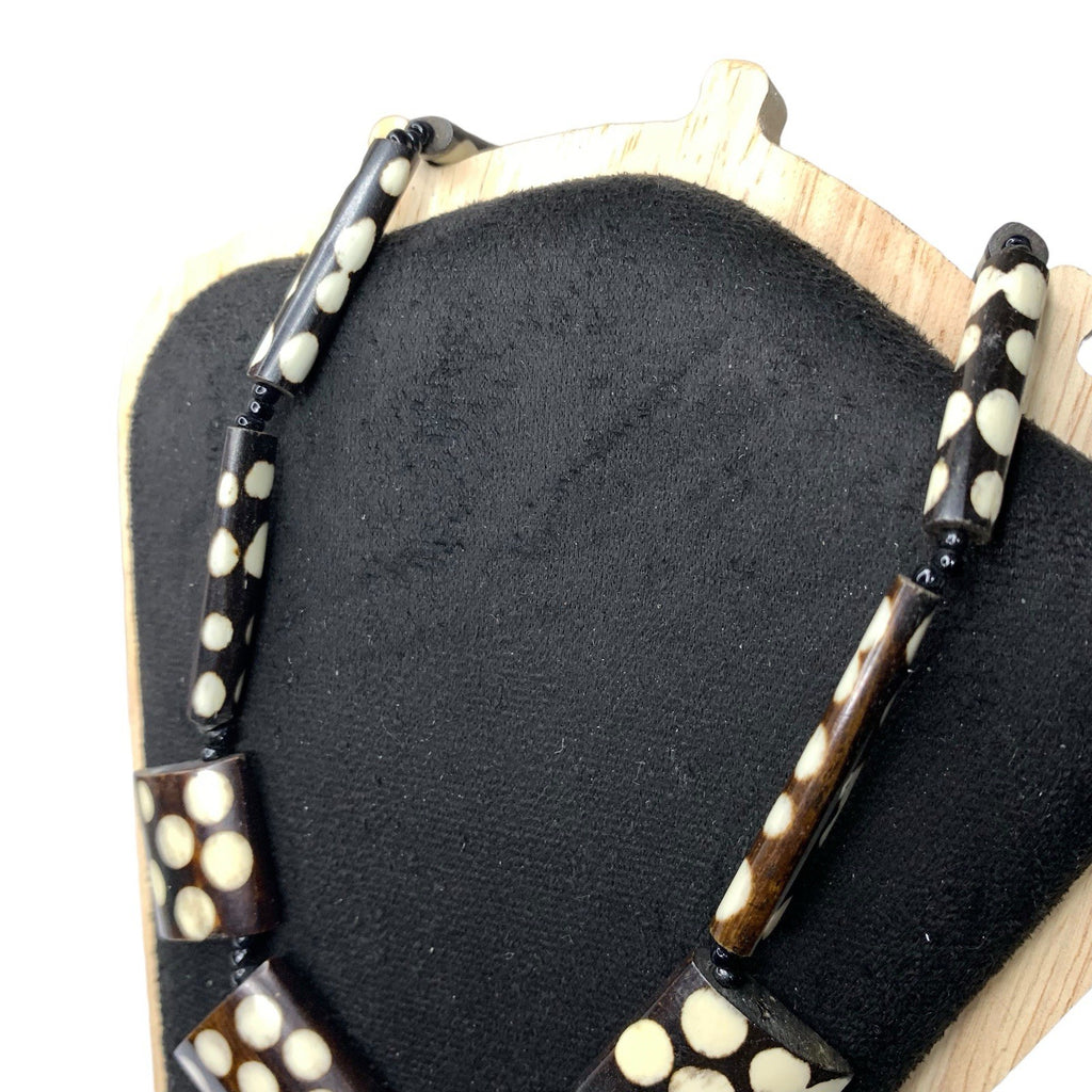 African Tribal Batik Bovine Bone Bead Necklace Statement Ethnic Jewellery VGC