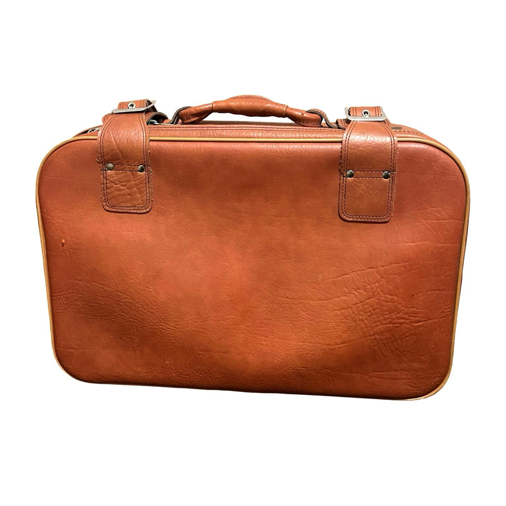 Vintage Brown Faux Leather Suitcase Carry Case Travel Overnight Bag Korea