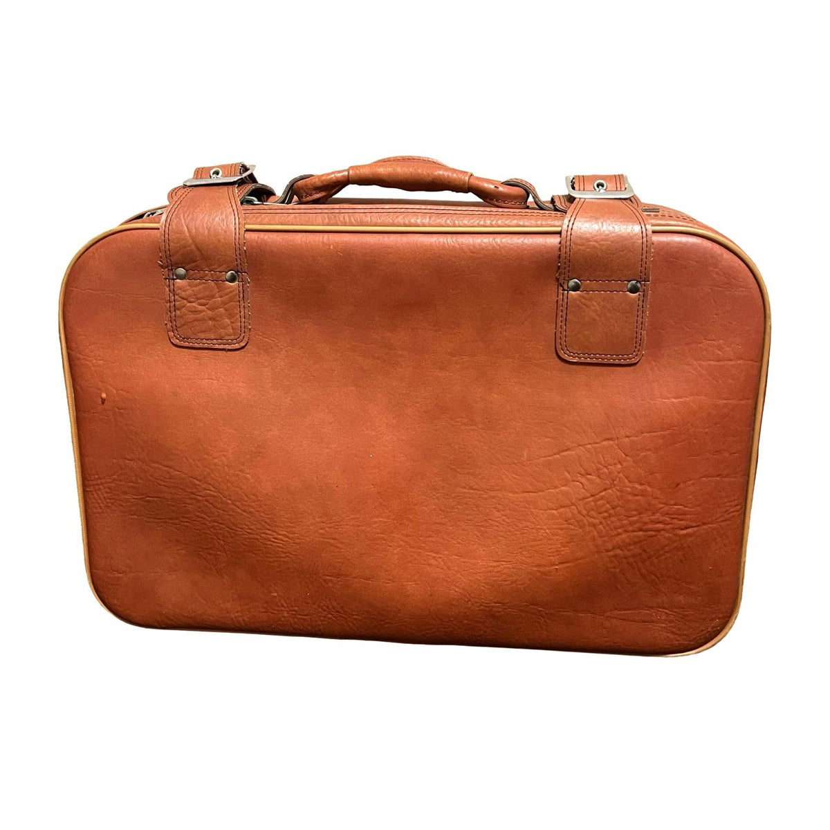 Vintage Brown Faux Leather Suitcase Carry Case Travel Overnight Bag Korea