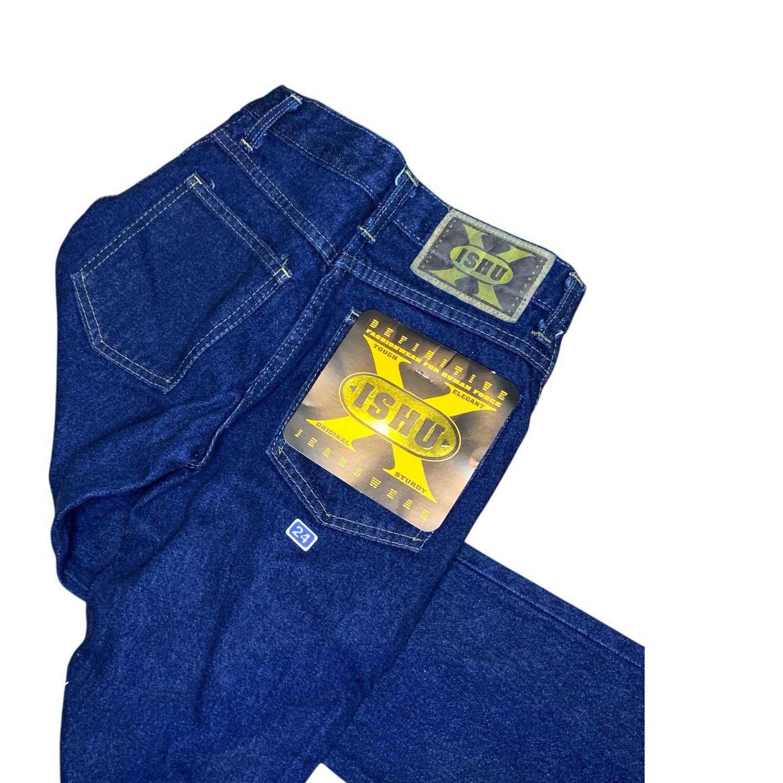 ISHU Y2K Flare Jeans Womens 24" Waist Dark Blue Stretch Denim BNWT Vintage