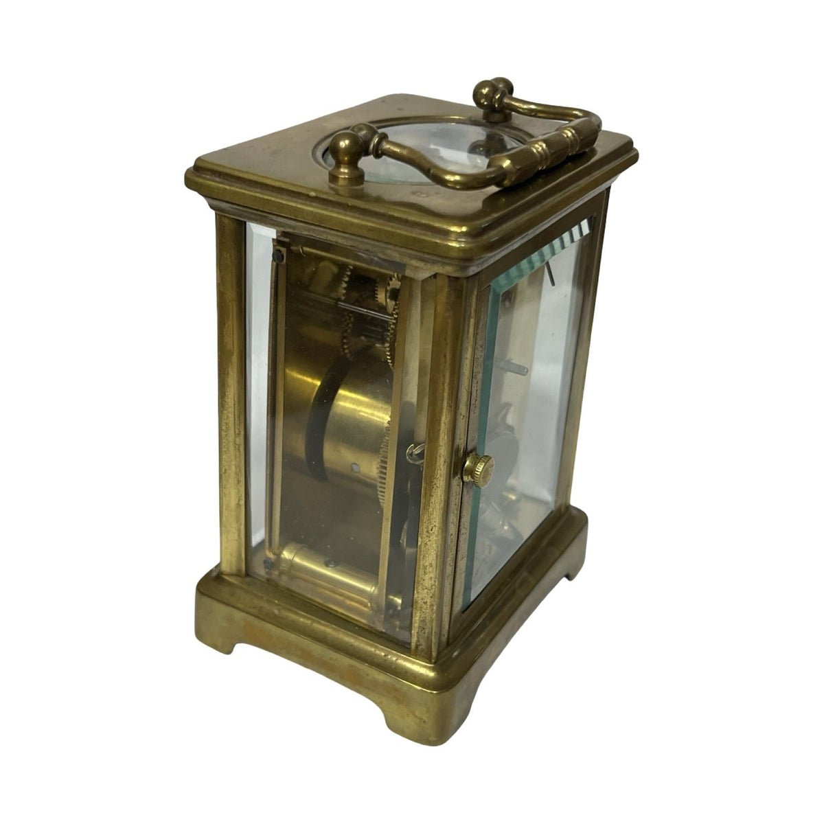 Vintage Brass Carriage Clock Platform Escapement Glass Sides Key Wind Up France
