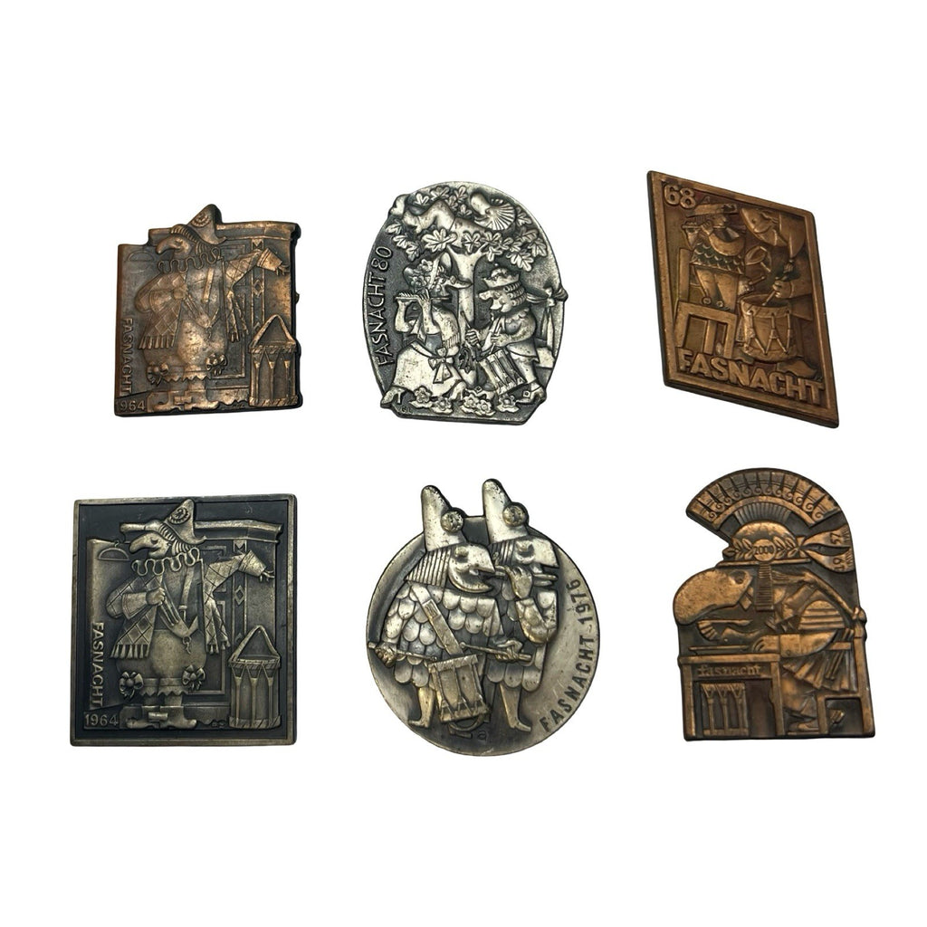 Job Lot 6 Vintage Swiss Fasnacht Basel Carnival Pin Badges Plaques 1964-2000