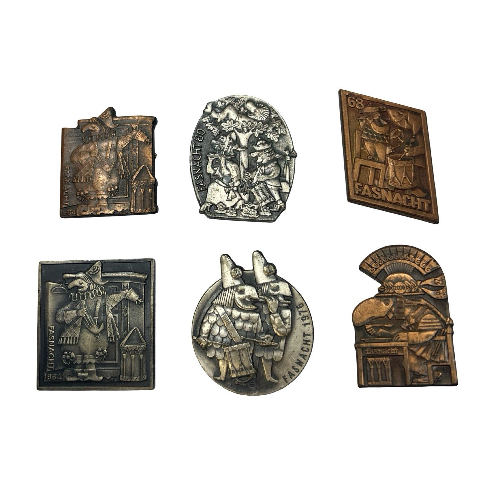 Job Lot 6 Vintage Swiss Fasnacht Basel Carnival Pin Badges Plaques 1964-2000