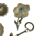 Vintage Mink Fur Brooches Lot Golden Cat Keyring Floral Pin Set Gift Retro