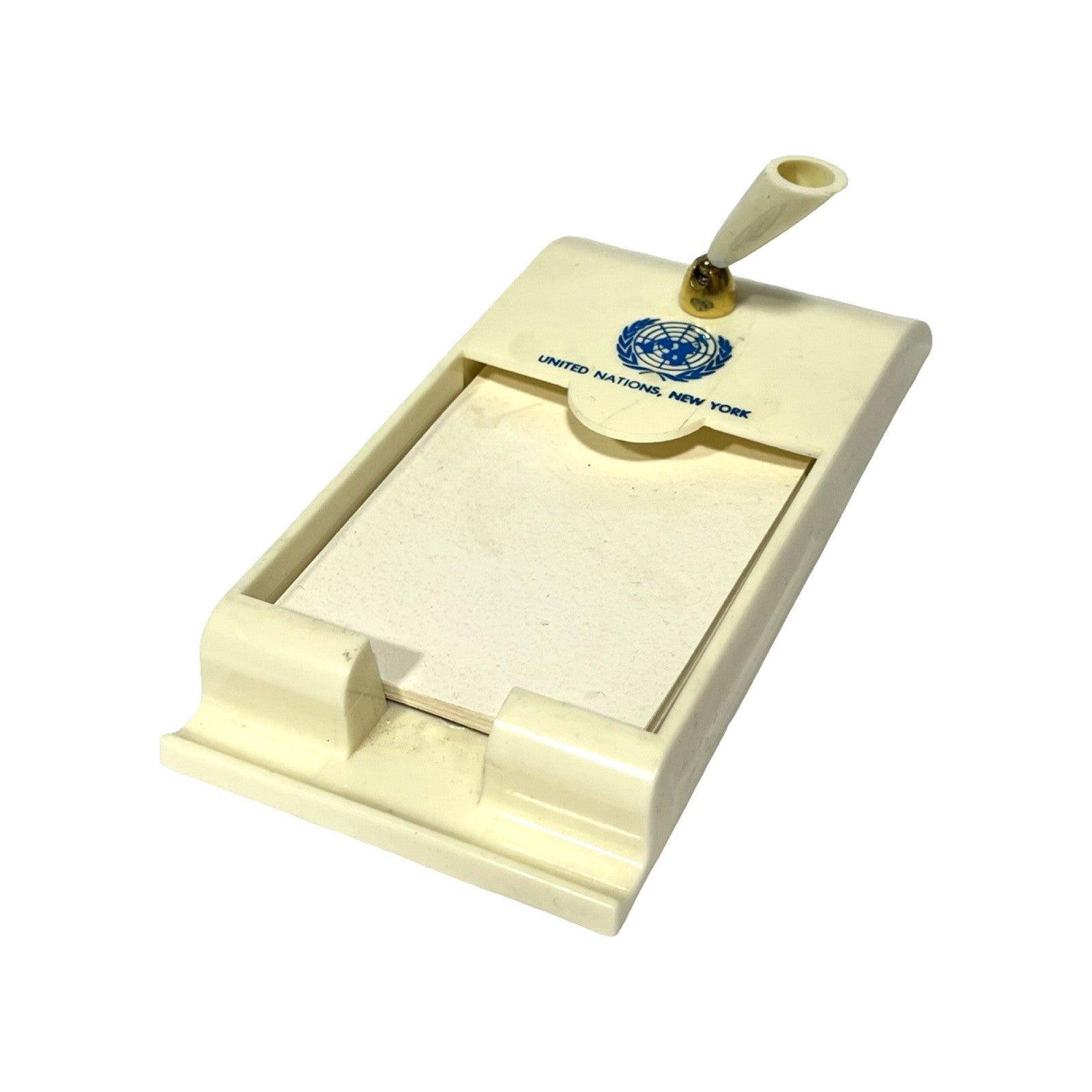 Vintage United Nations New York Desk Memo Pad Holder Pen Stand UN Souvenir