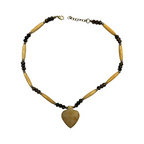 1950s Bone Necklace Tribal Spade Pendant Carved Seed Beads Mid Century Vintage