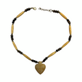 1950s Bone Necklace Tribal Spade Pendant Carved Seed Beads Mid Century Vintage