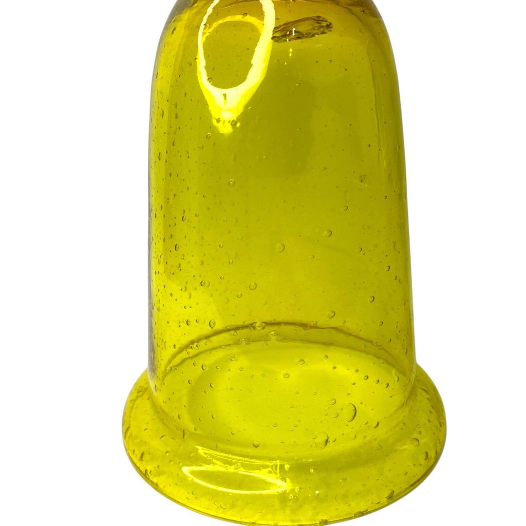 Pair Antique Cadmium Glass Bell Cloches Hand Blown UV Reactive Yellow Orange