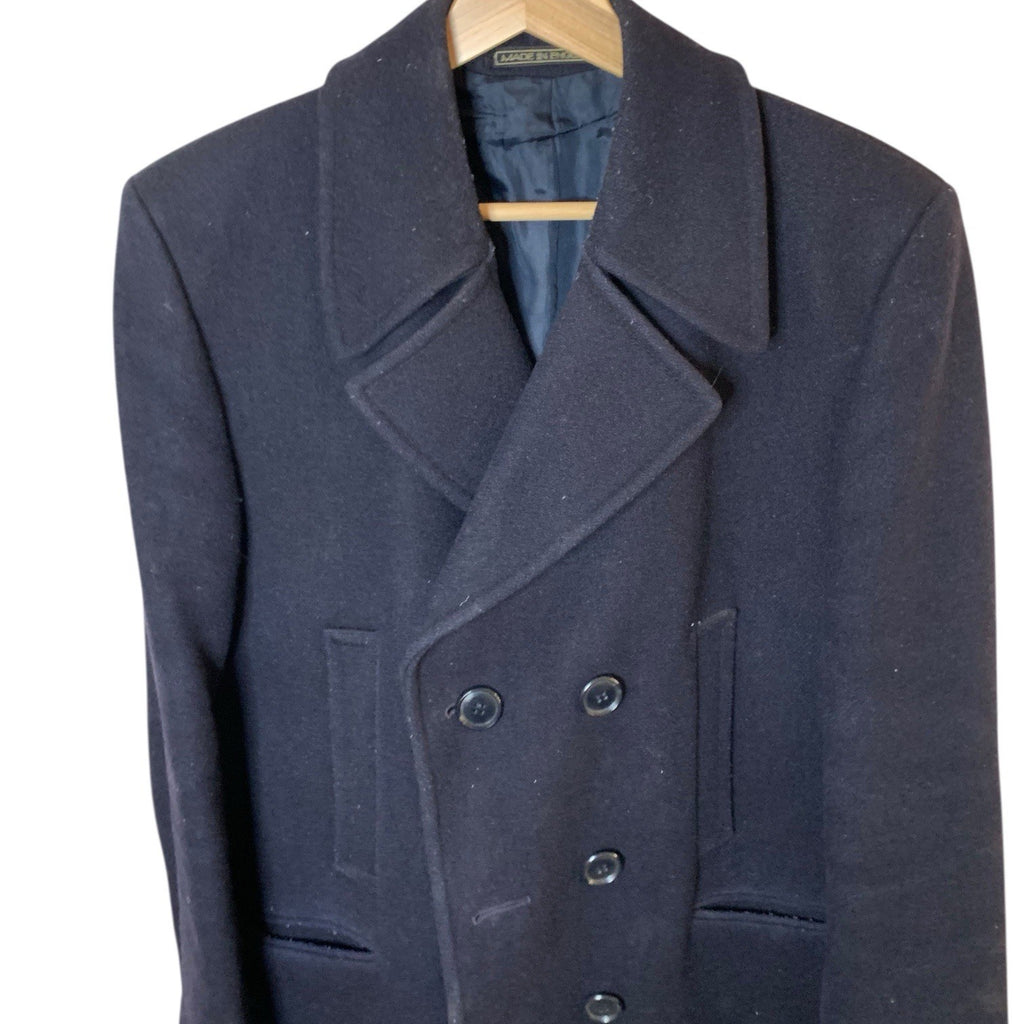Vintage Kindler Navy Wool Overcoat Womens Size 16 Large Double Breasted England