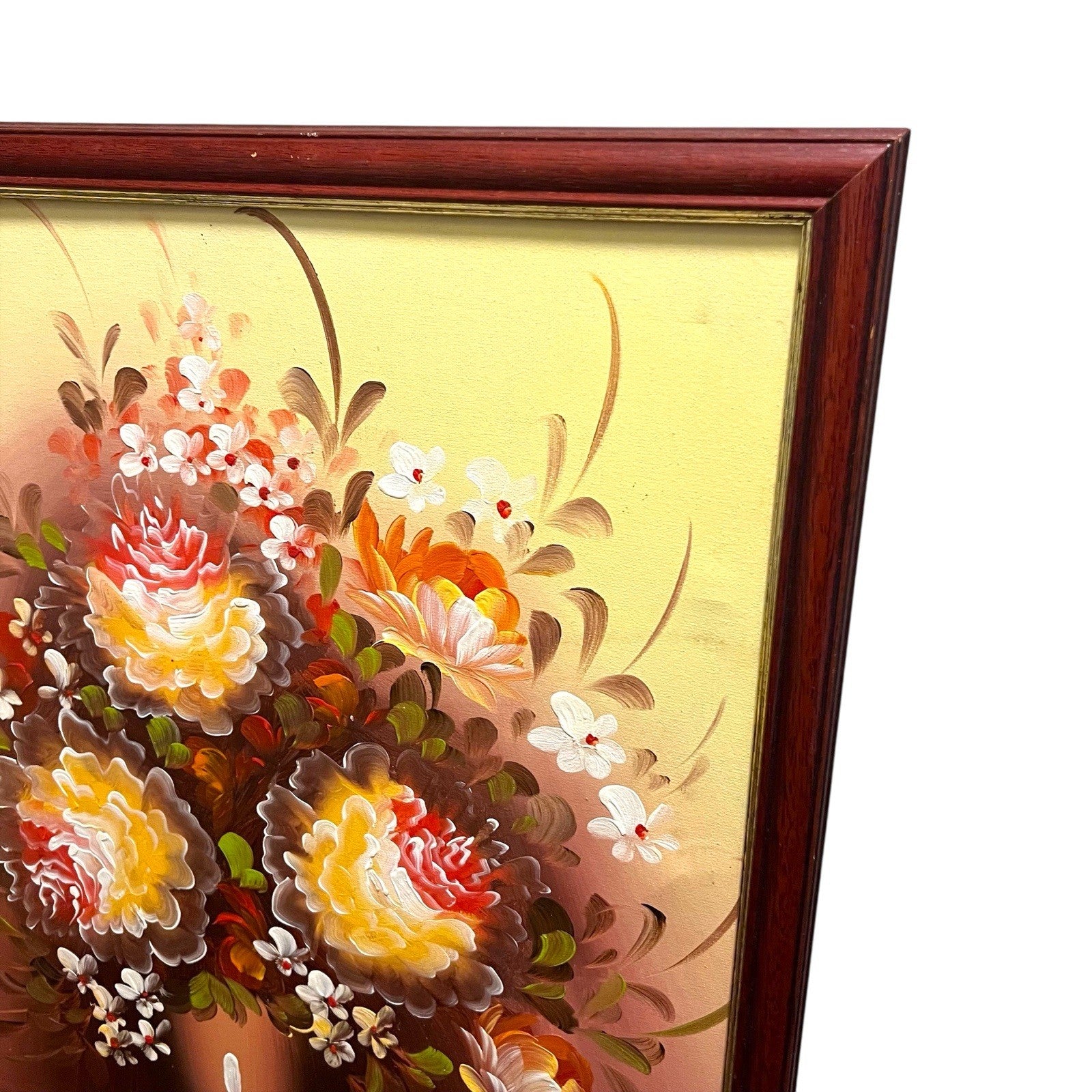 Vintage Floral Oil Painting Still Life Flowers Vase Framed Wall Art 66cm x 55cm