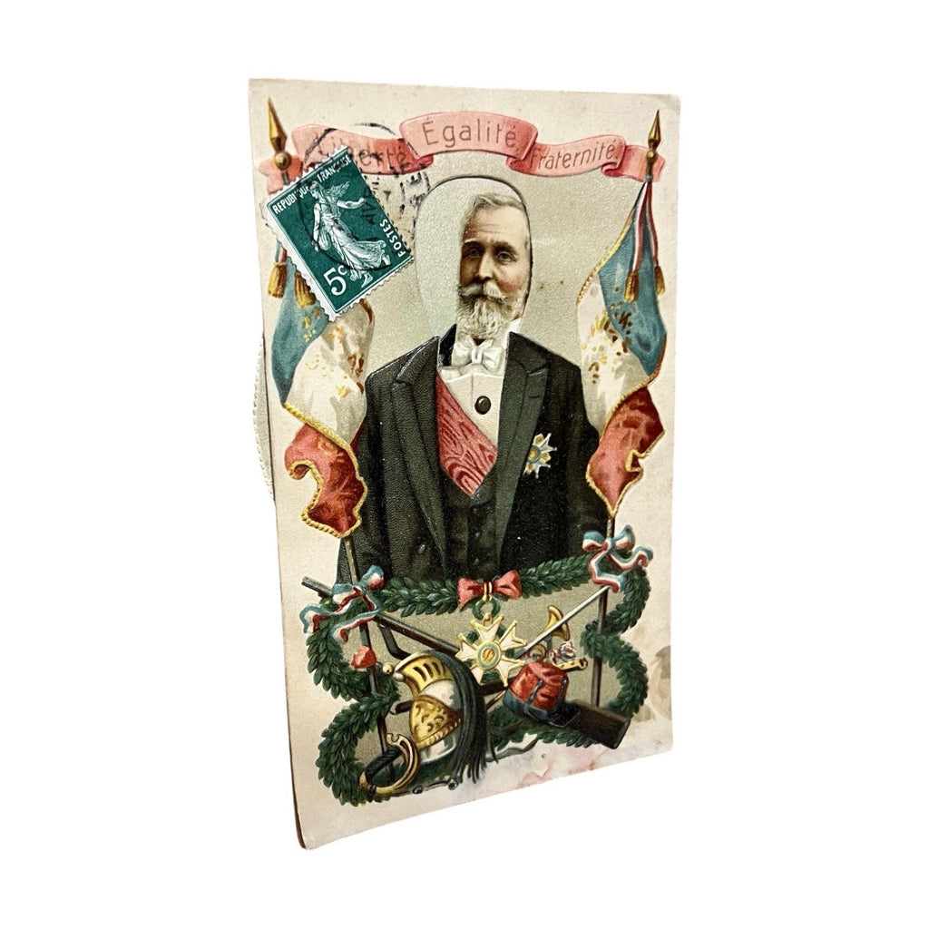 Antique French Political Novelty Postcard Interchangeable Portraits Embossed
