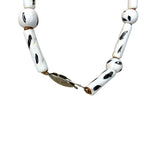 Vintage Black White Painted Bead Necklace Earrings Set Retro Costume Jewellery