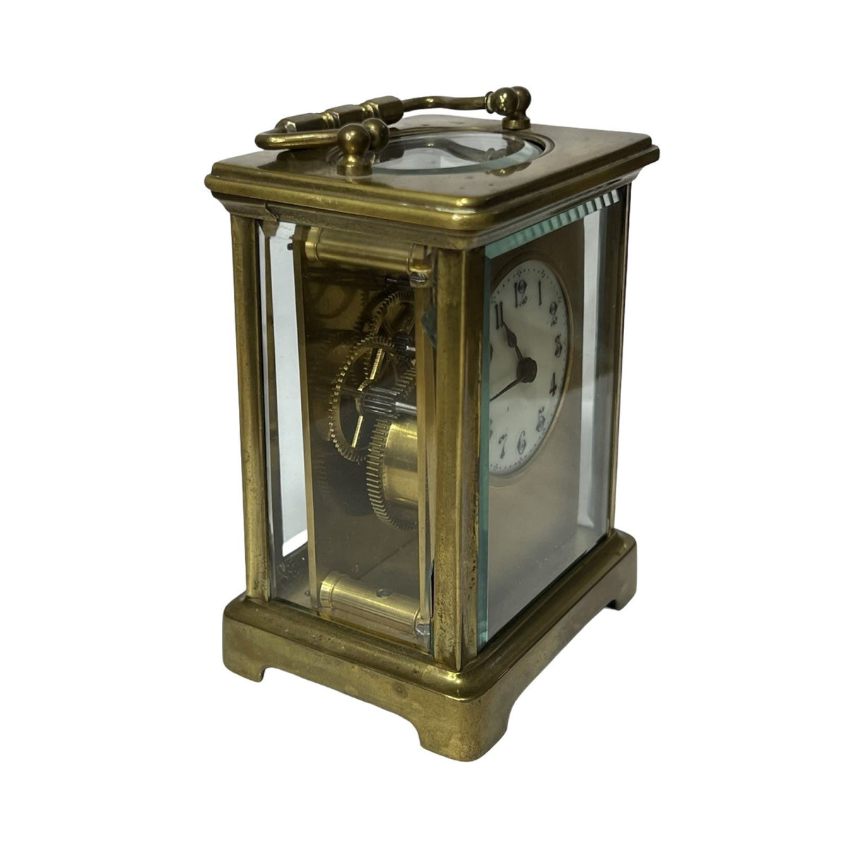 Vintage Brass Carriage Clock Platform Escapement Glass Sides Key Wind Up France