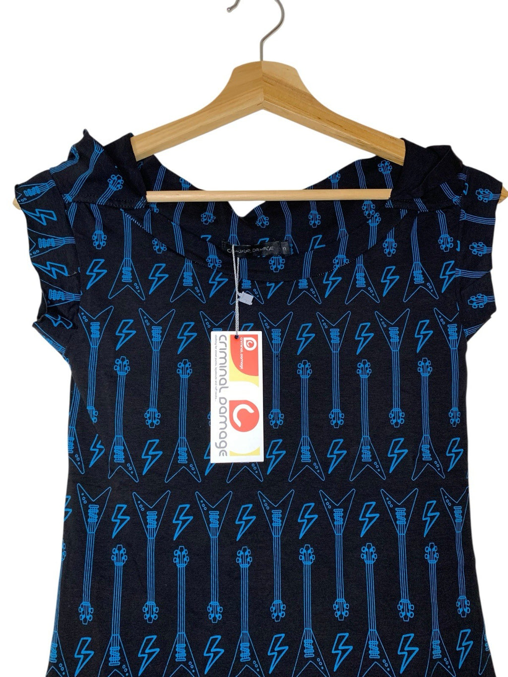 Criminal Damage Rock Guitar Dress Black Blue Y2K Emo Goth Grunge Military BNWT