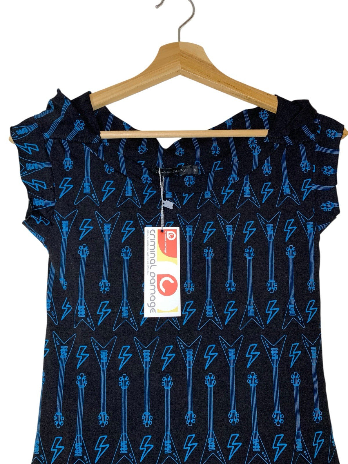Criminal Damage Rock Guitar Dress Black Blue Y2K Emo Goth Grunge Military BNWT
