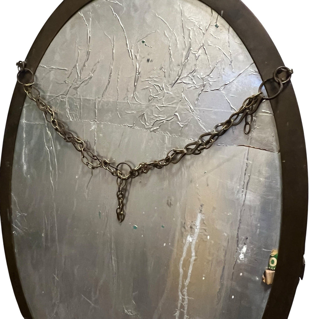 Large Vintage Oval Wall Mirror Ornate Solid Brass Frame Mid Century